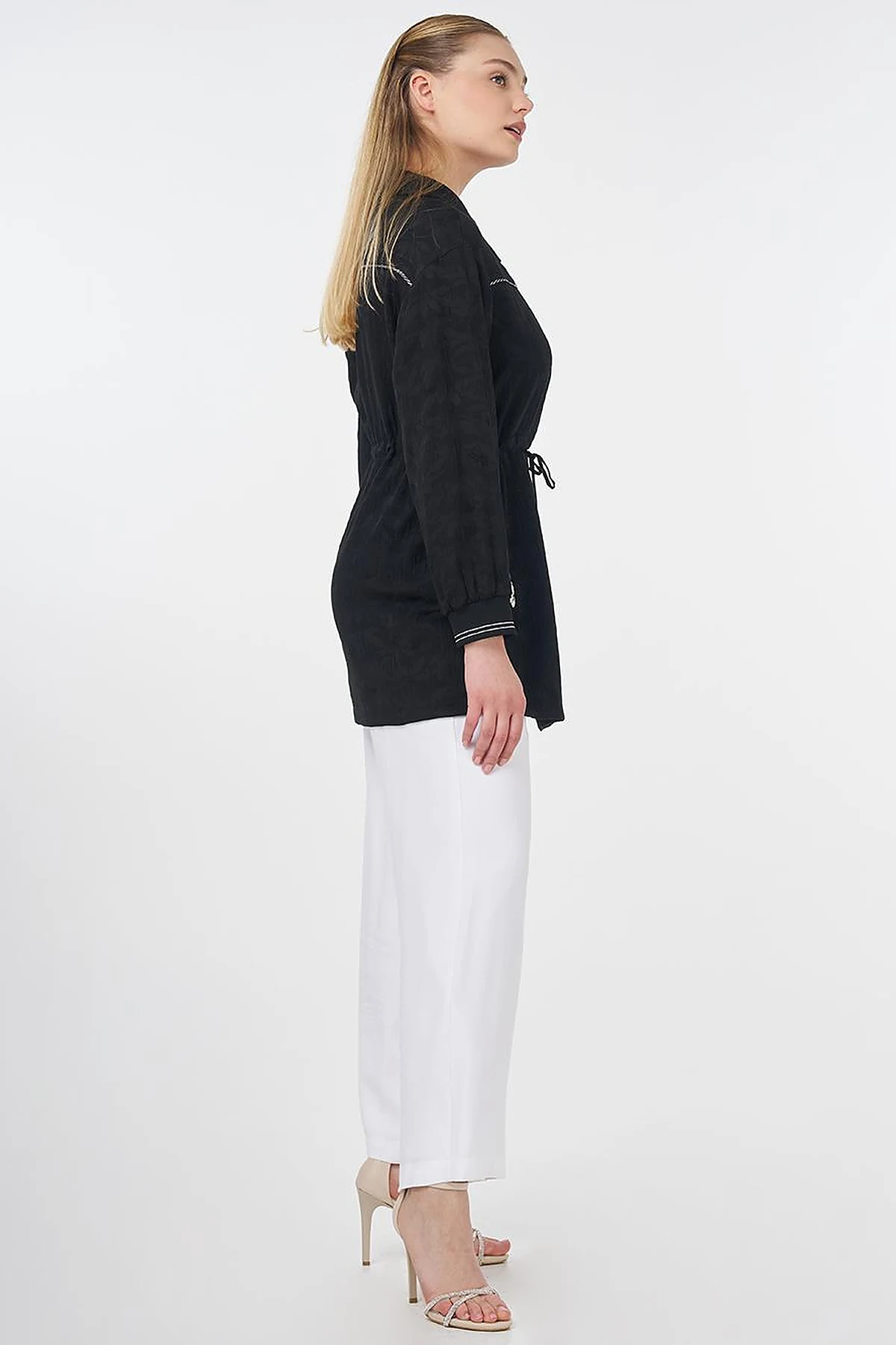 Drawstring Jacquard Jacket Black 
