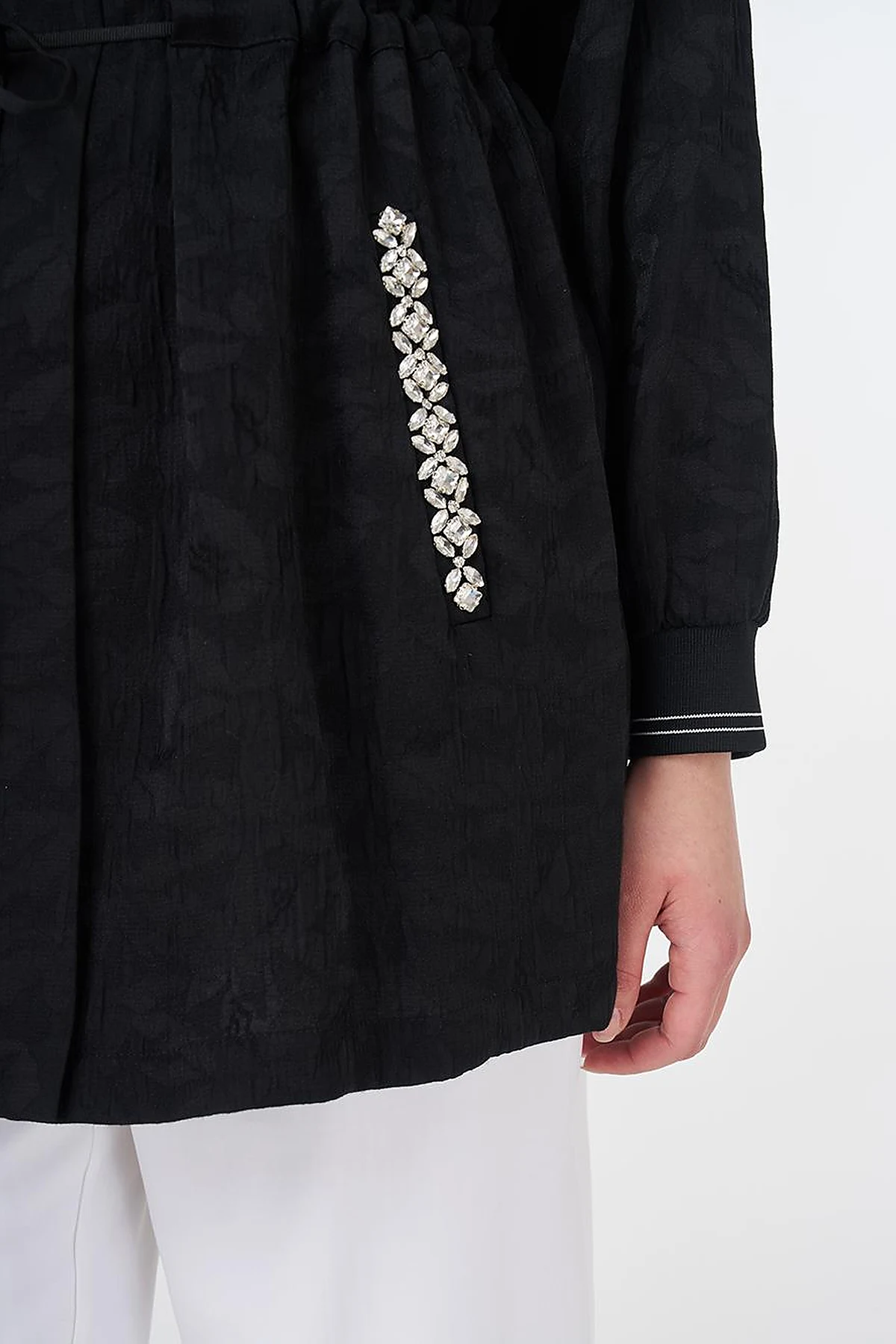 Drawstring Jacquard Jacket Black 