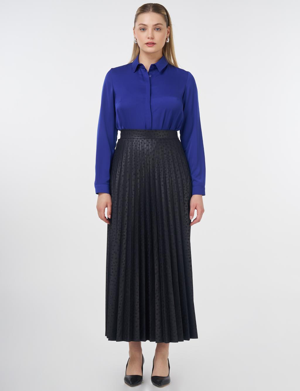 Polka Dot Pleated Skirt Navy