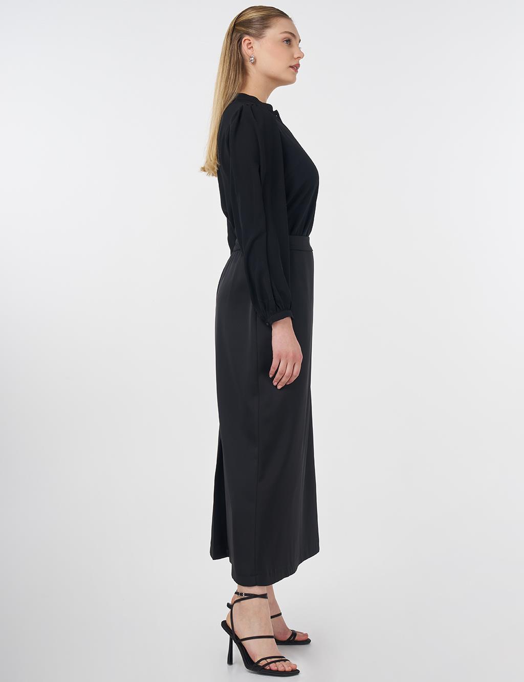 High-Waist Satin Skirt Black