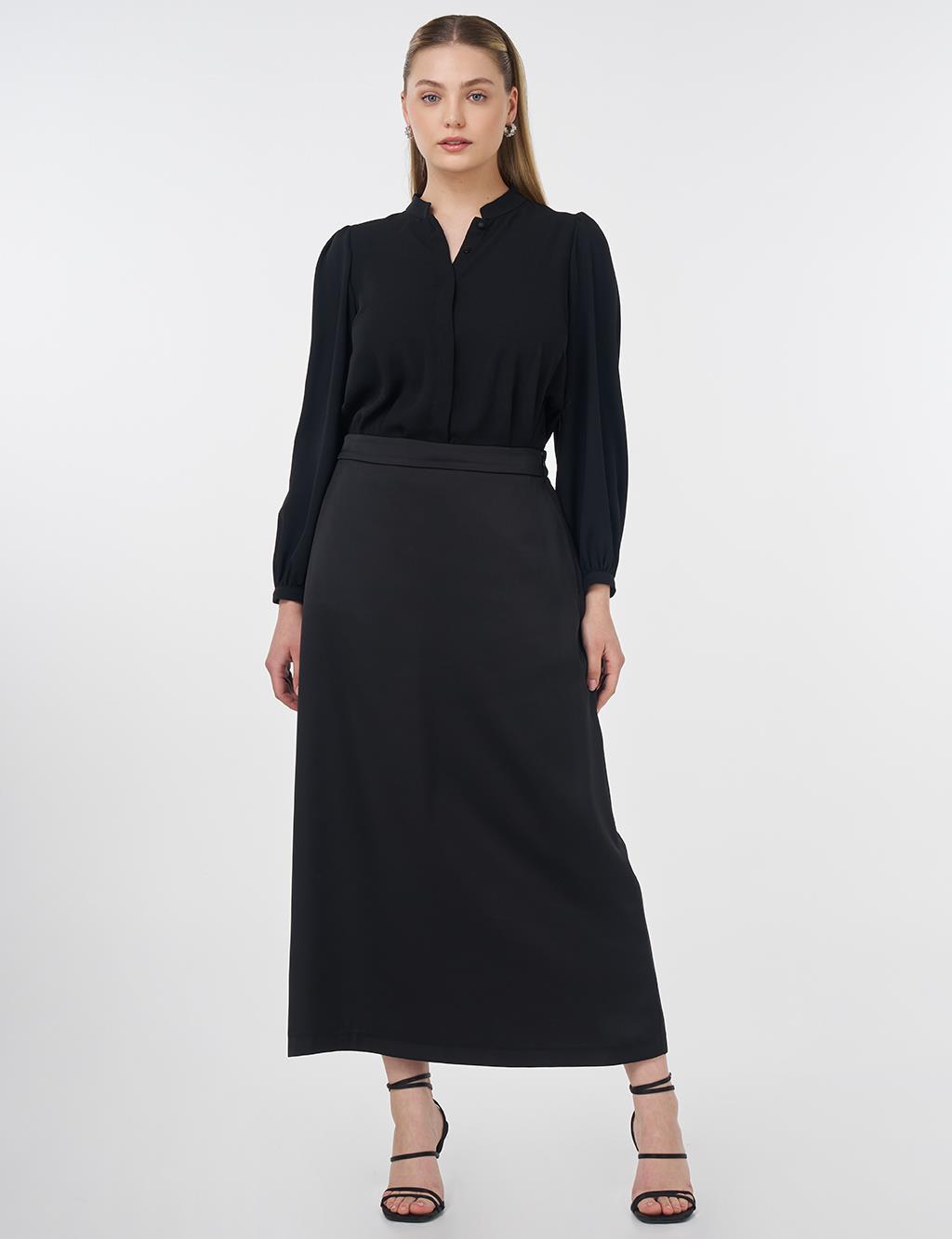 High-Waist Satin Skirt Black