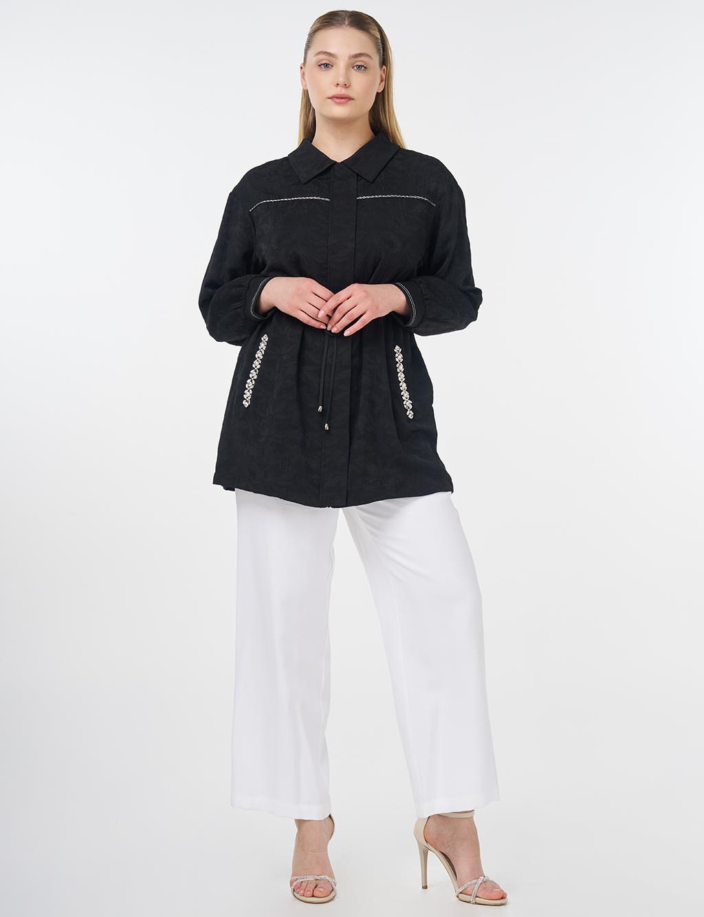 Drawstring Jacquard Jacket Black 