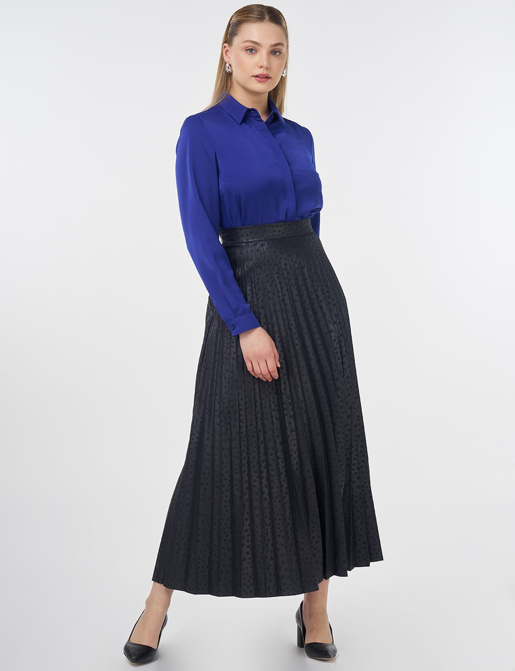 Polka Dot Pleated Skirt Navy
