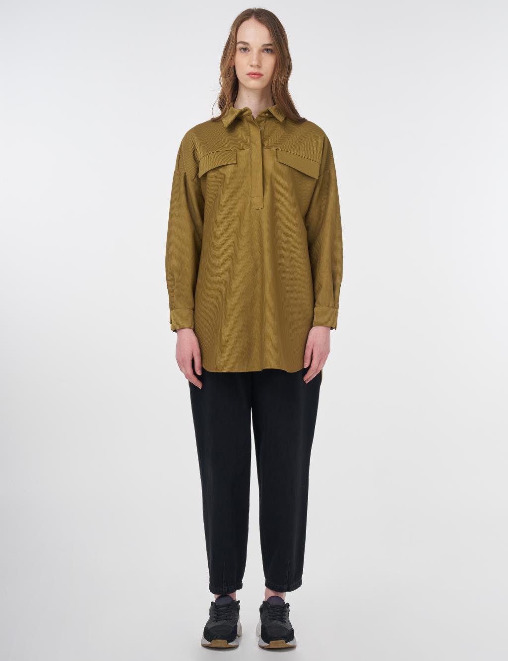 Textured Tunic with Flap Pockets Olive