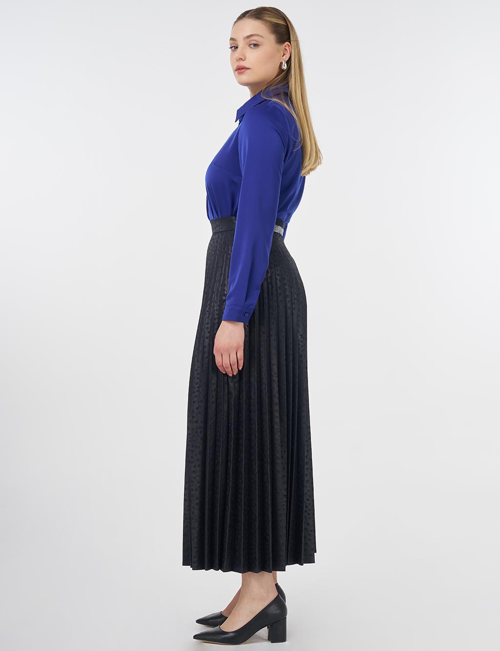 Polka Dot Pleated Skirt Navy