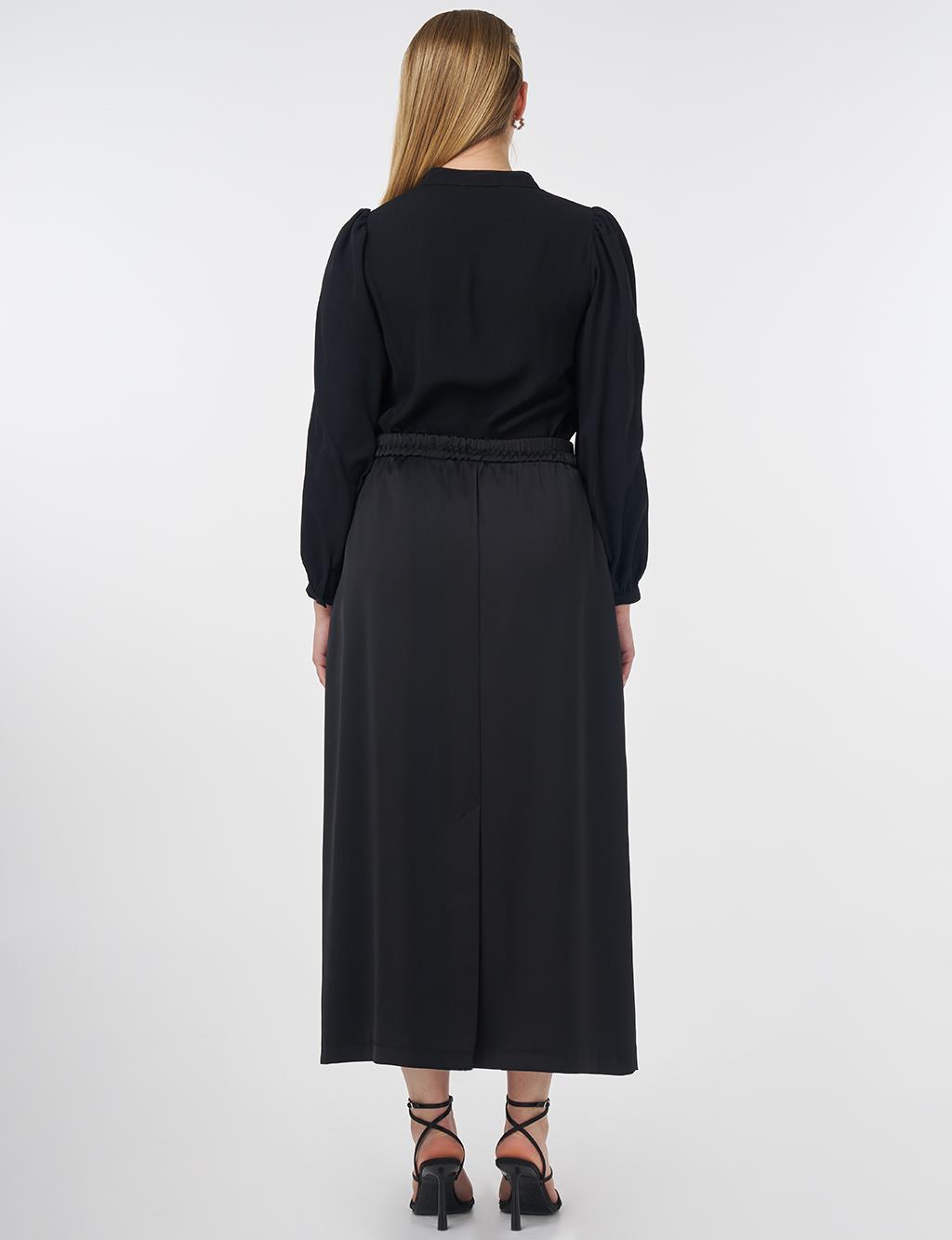 High-Waist Satin Skirt Black