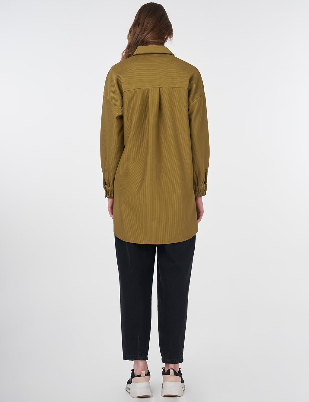 Textured Tunic with Flap Pockets Olive