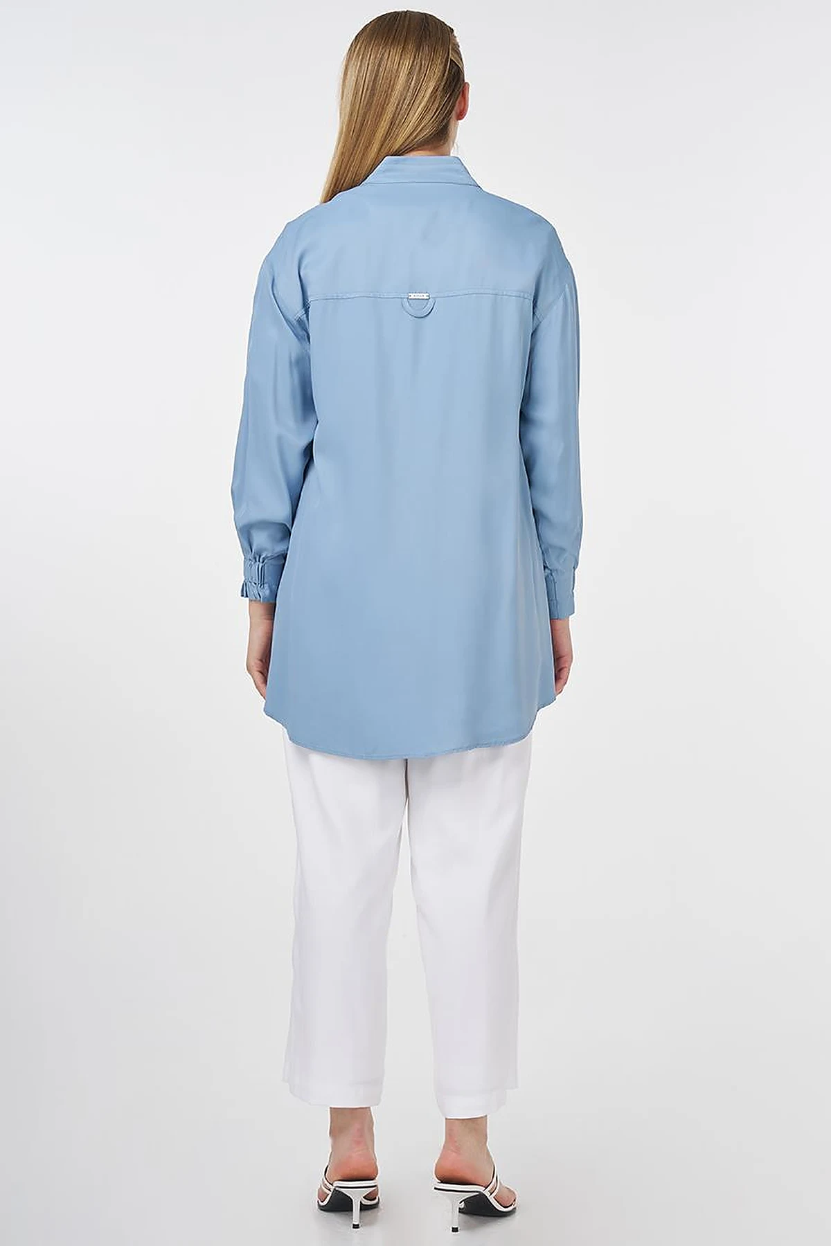 Flap Pocket Stand-Up Collar Tunic Sea Breeze