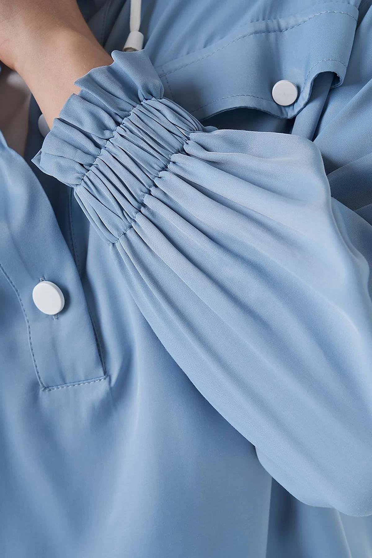 Flap Pocket Stand-Up Collar Tunic Sea Breeze