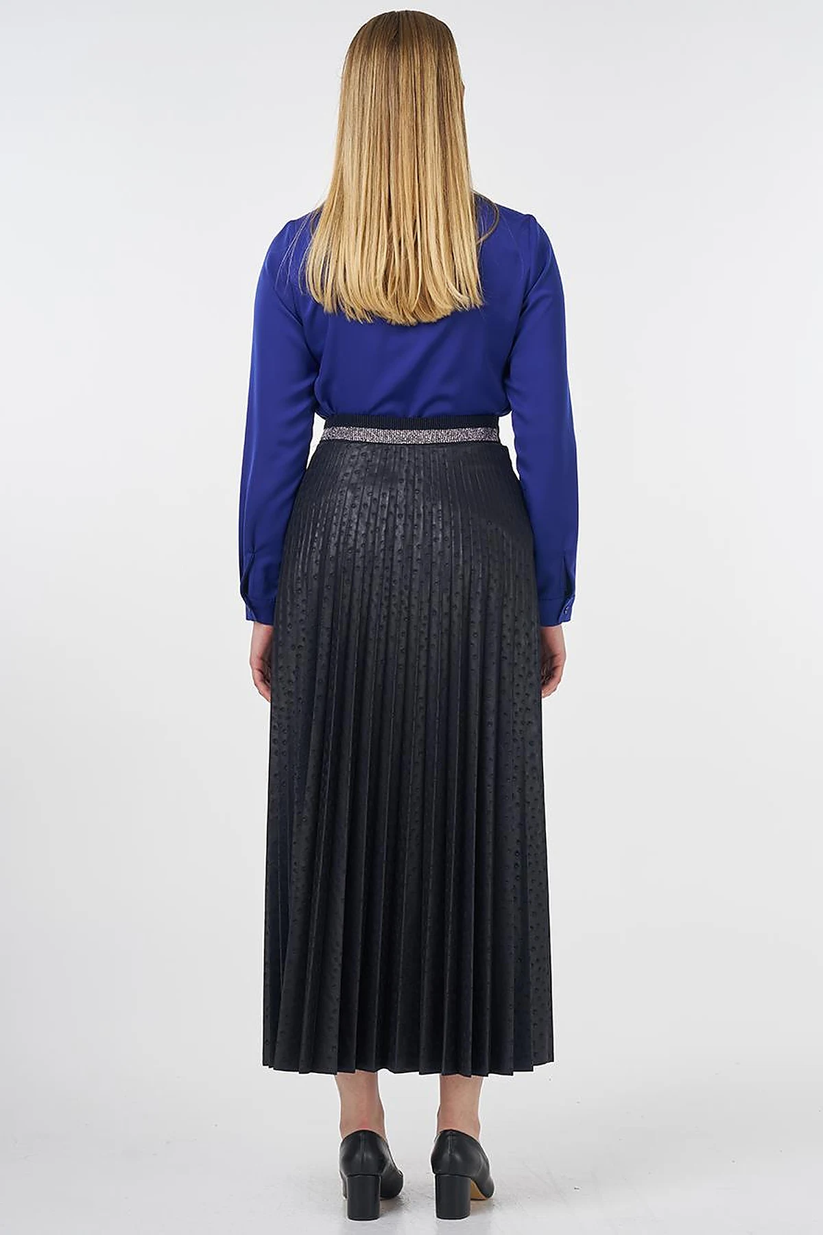 Polka Dot Pleated Skirt Navy