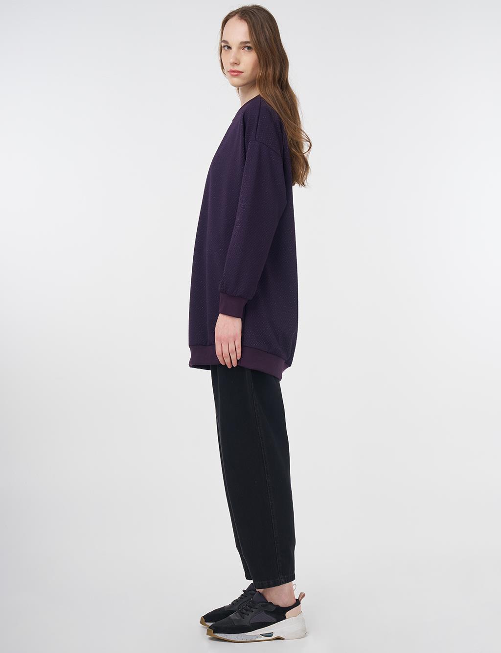Textured Basic Sweatshirt Purple