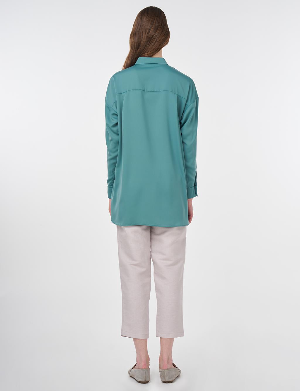 Basic Gömlek Yaka Tunik Yeşil