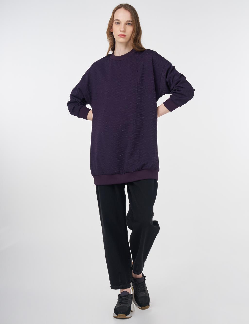 Textured Basic Sweatshirt Purple
