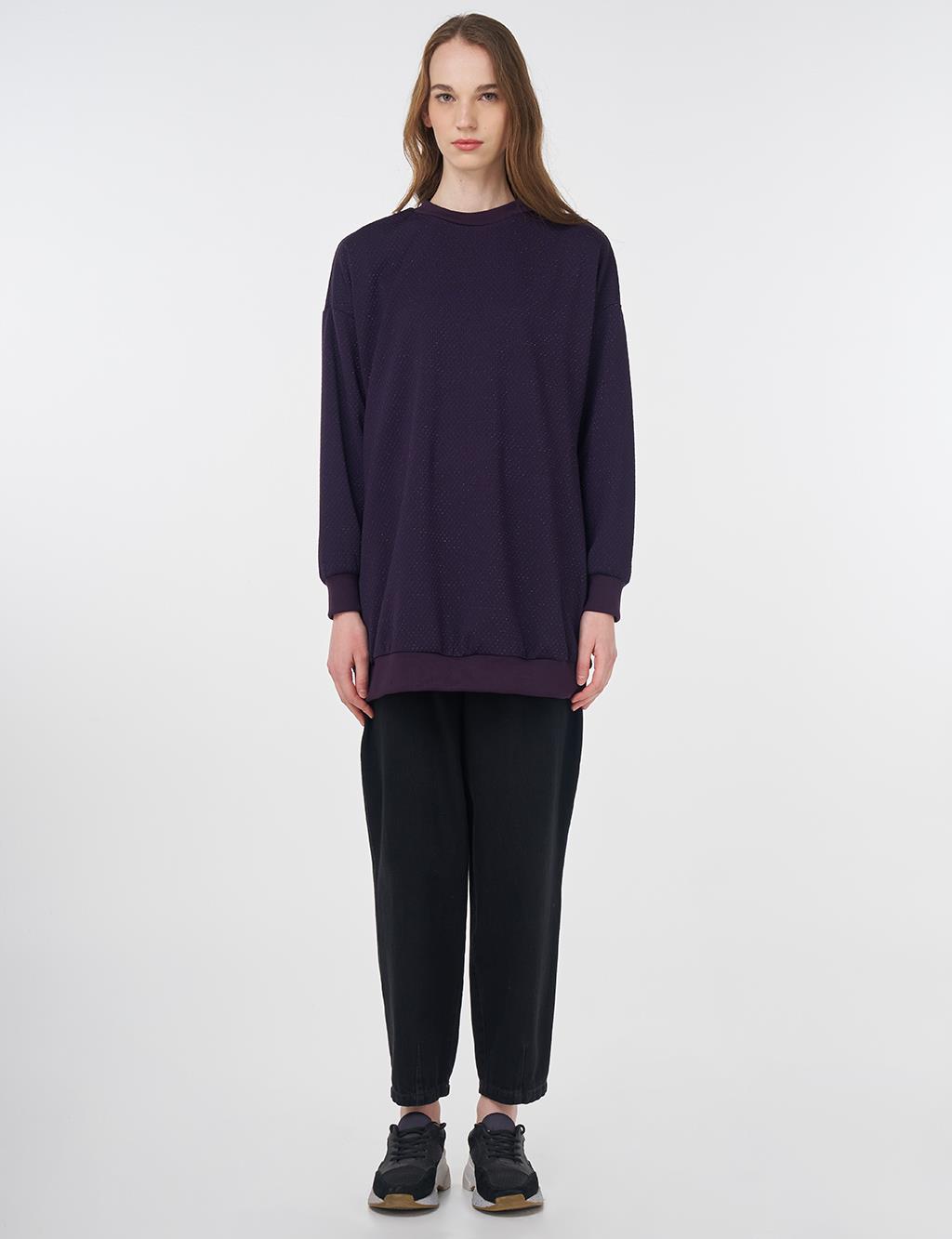 Textured Basic Sweatshirt Purple