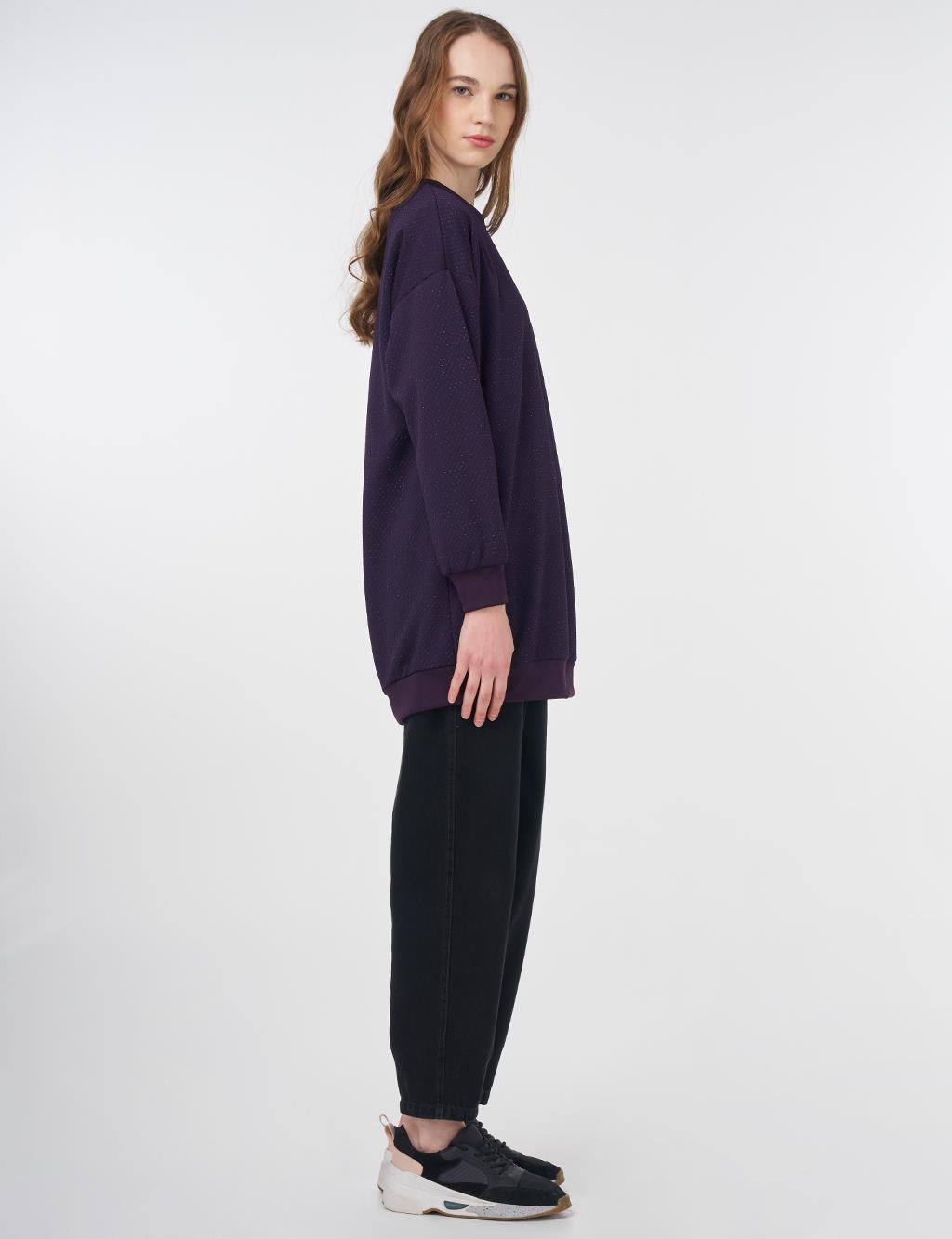 Textured Basic Sweatshirt Purple