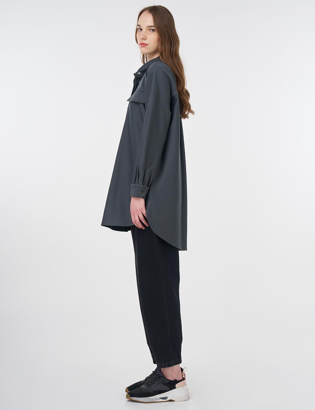 Flap Pocket Cotton Tunic Green