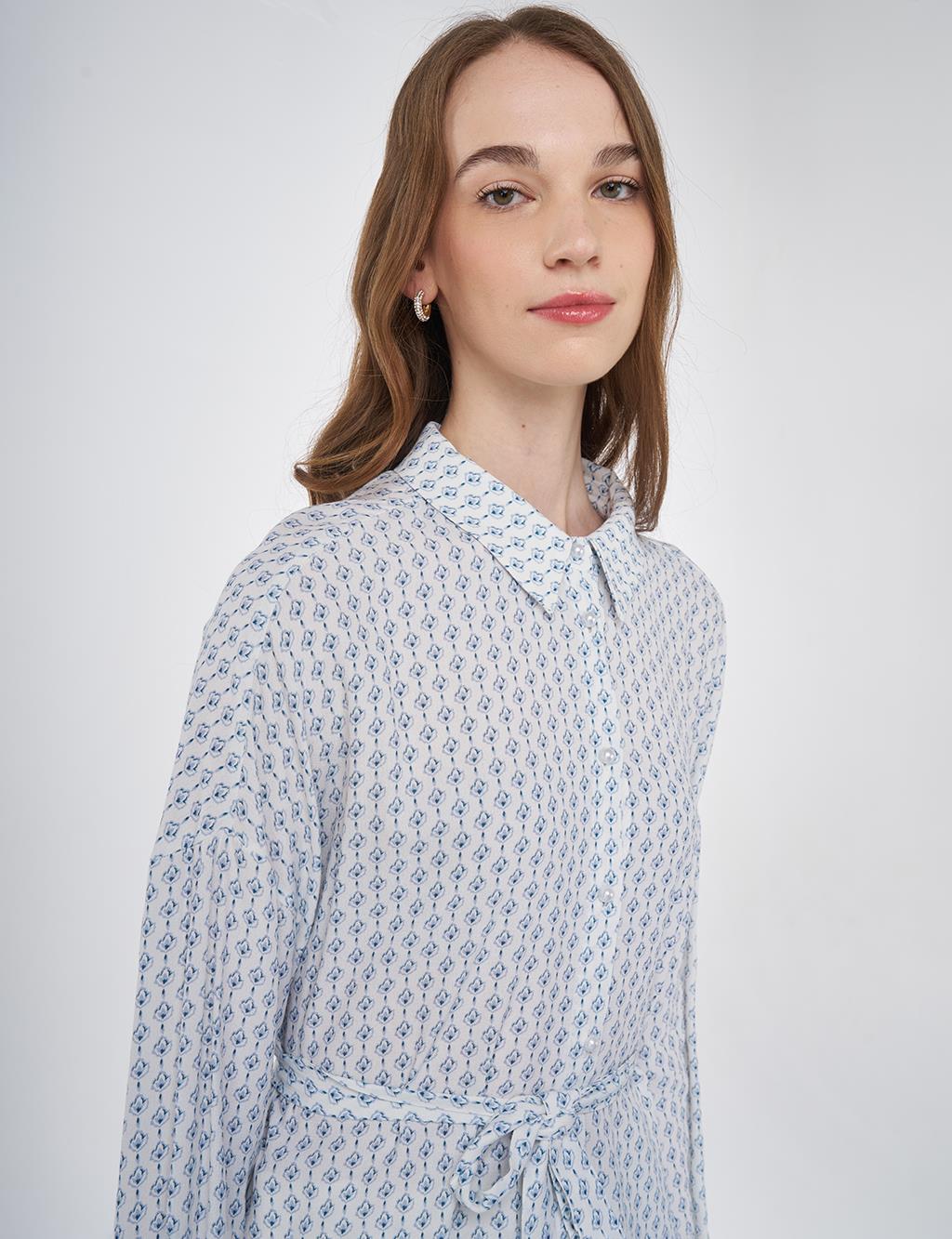 Floral Patterned Viscose Tunic Indigo