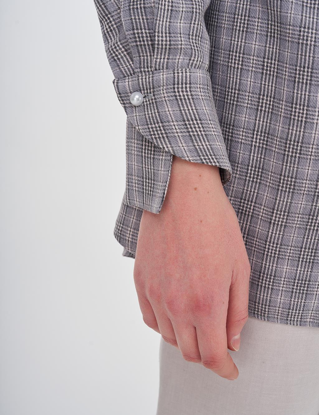 Belted Plaid Tunic Gray