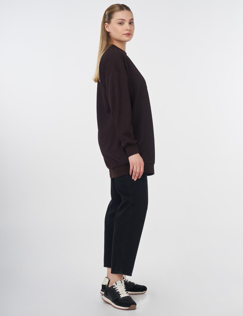 Textured Basic Sweatshirt Coffee