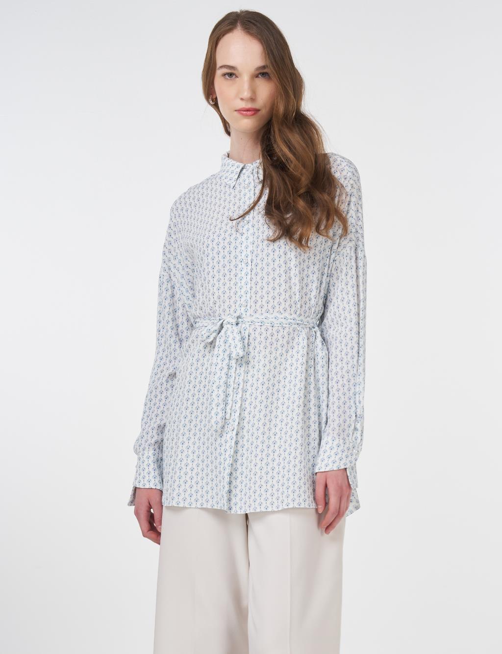 Floral Patterned Viscose Tunic Indigo