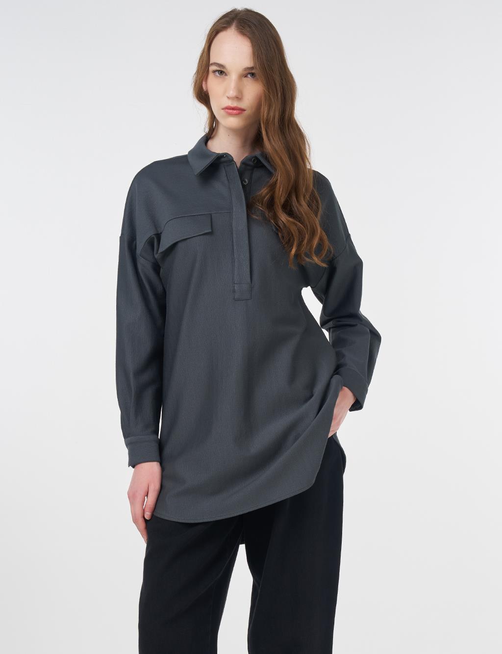 Flap Pocket Cotton Tunic Green