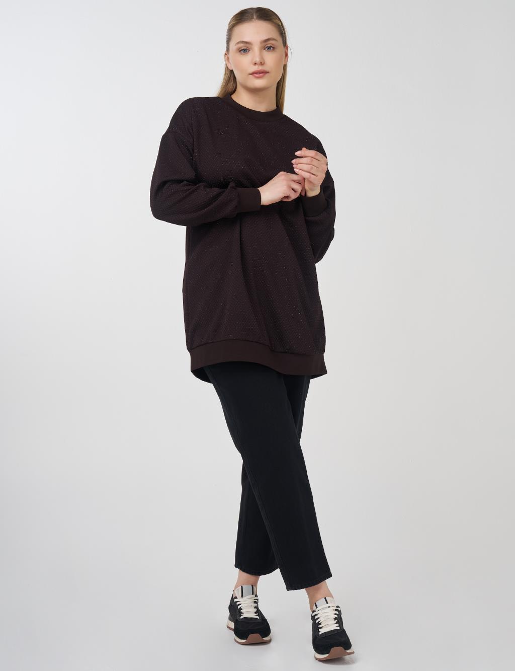 Textured Basic Sweatshirt Coffee