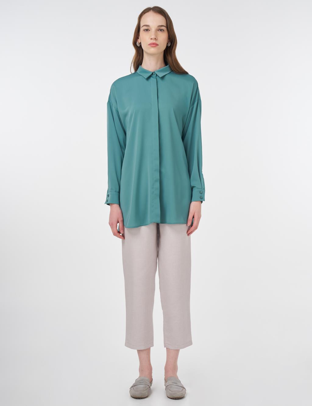 Basic Gömlek Yaka Tunik Yeşil