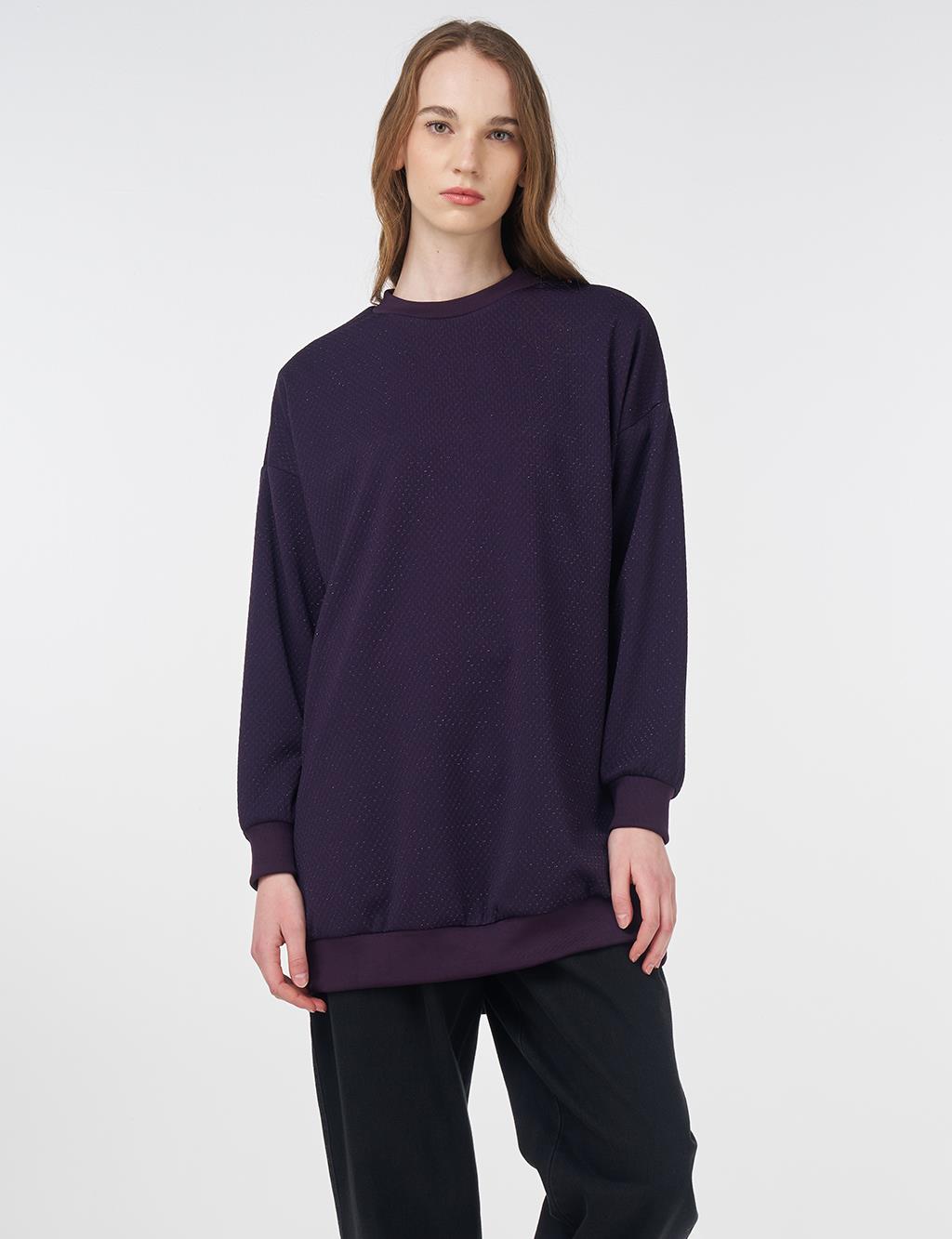 Textured Basic Sweatshirt Purple