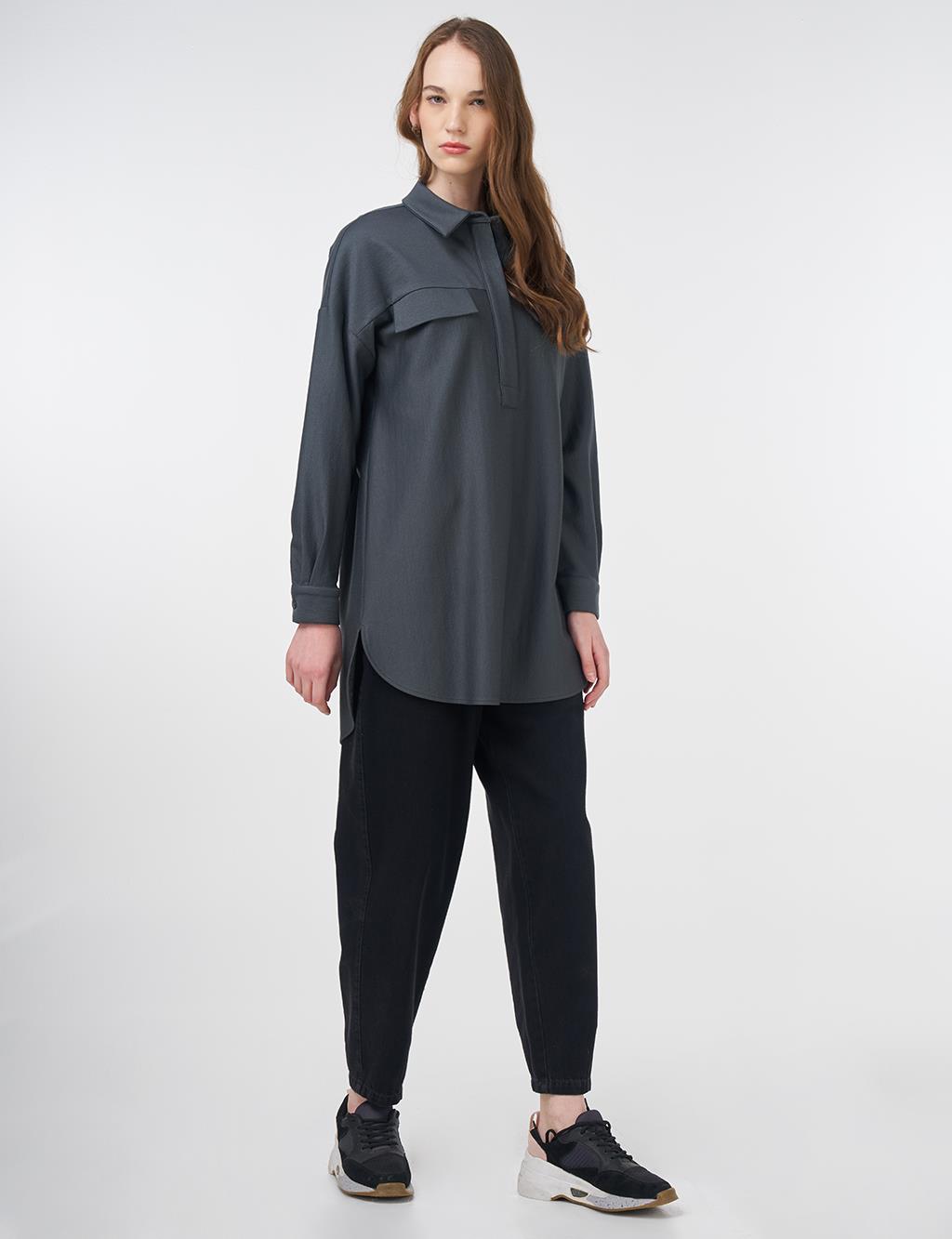 Flap Pocket Cotton Tunic Green