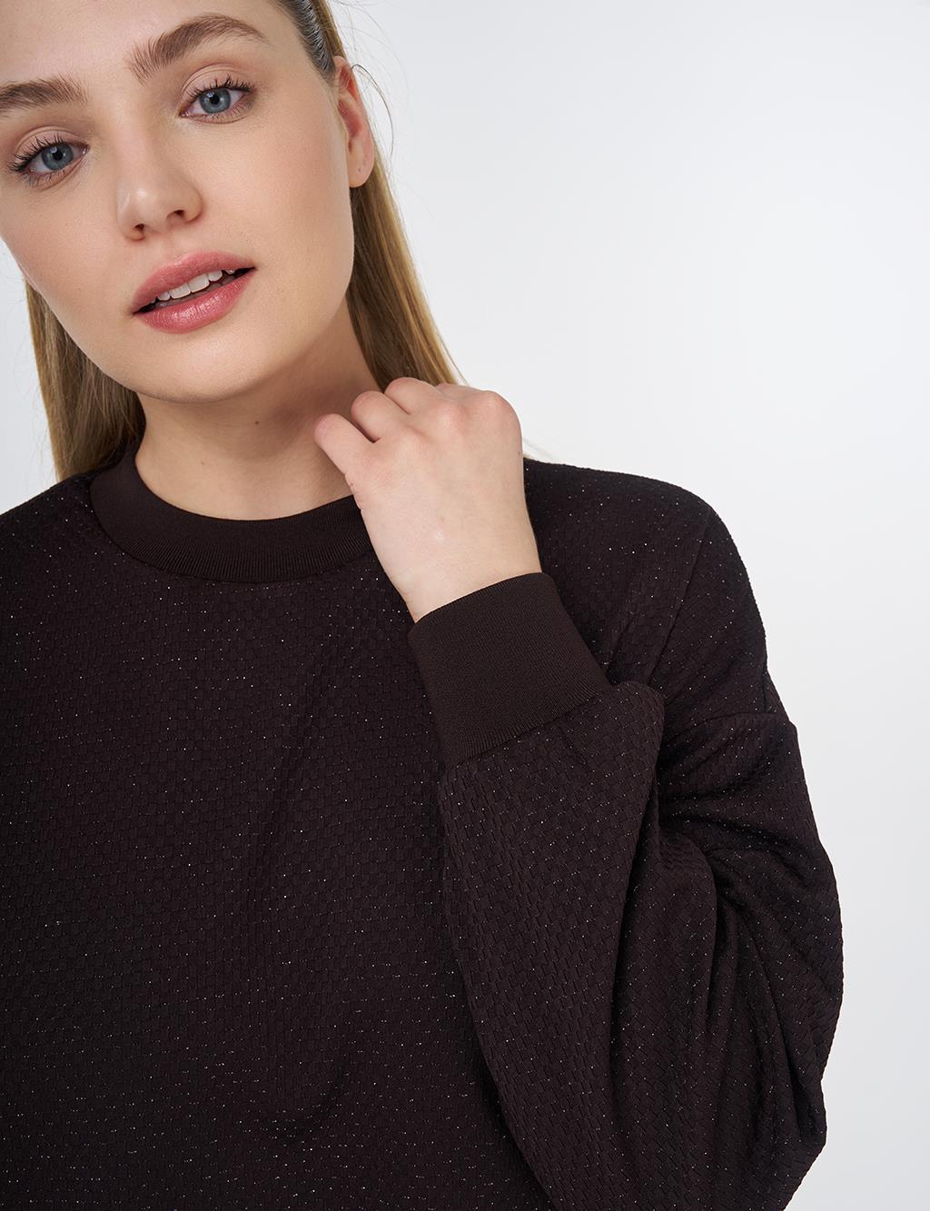 Textured Basic Sweatshirt Coffee