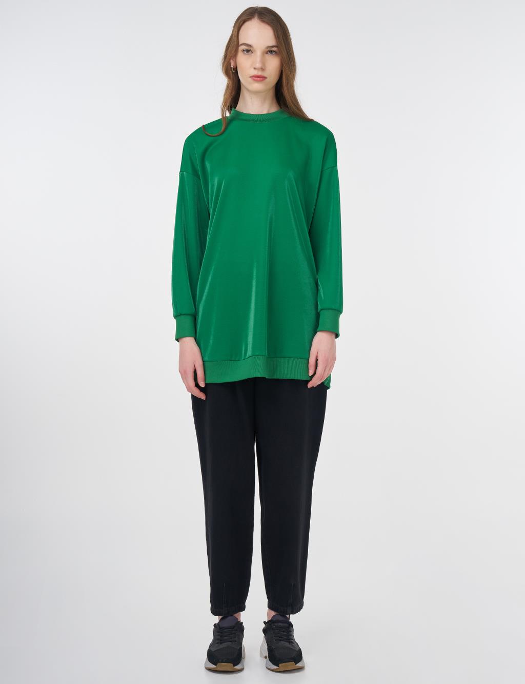Shiny Look Sweatshirt Green