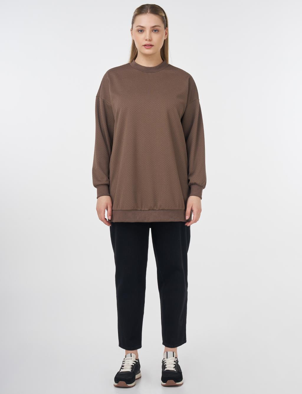 Textured Basic Sweatshirt Mink