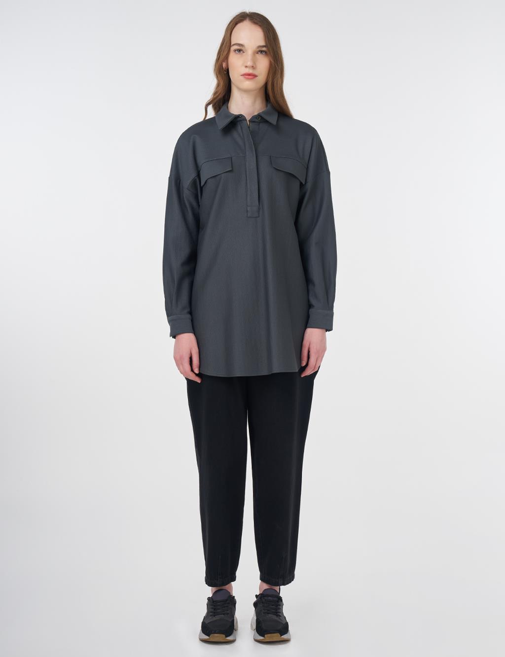 Flap Pocket Cotton Tunic Green