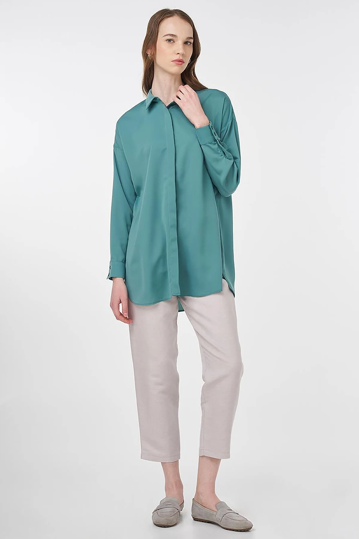 Basic Shirt Collar Tunic Green