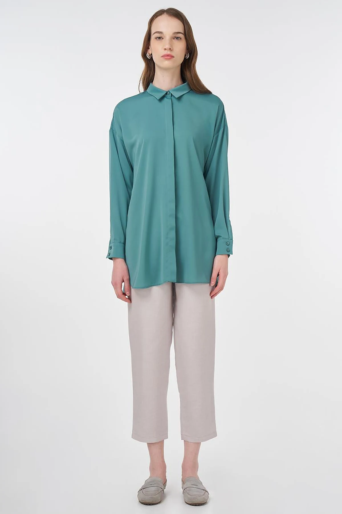 Basic Shirt Collar Tunic Green