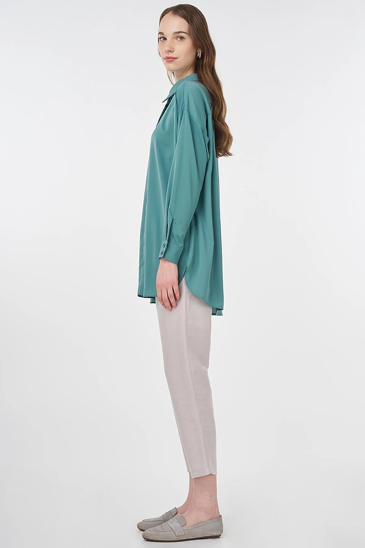 Basic Shirt Collar Tunic Green