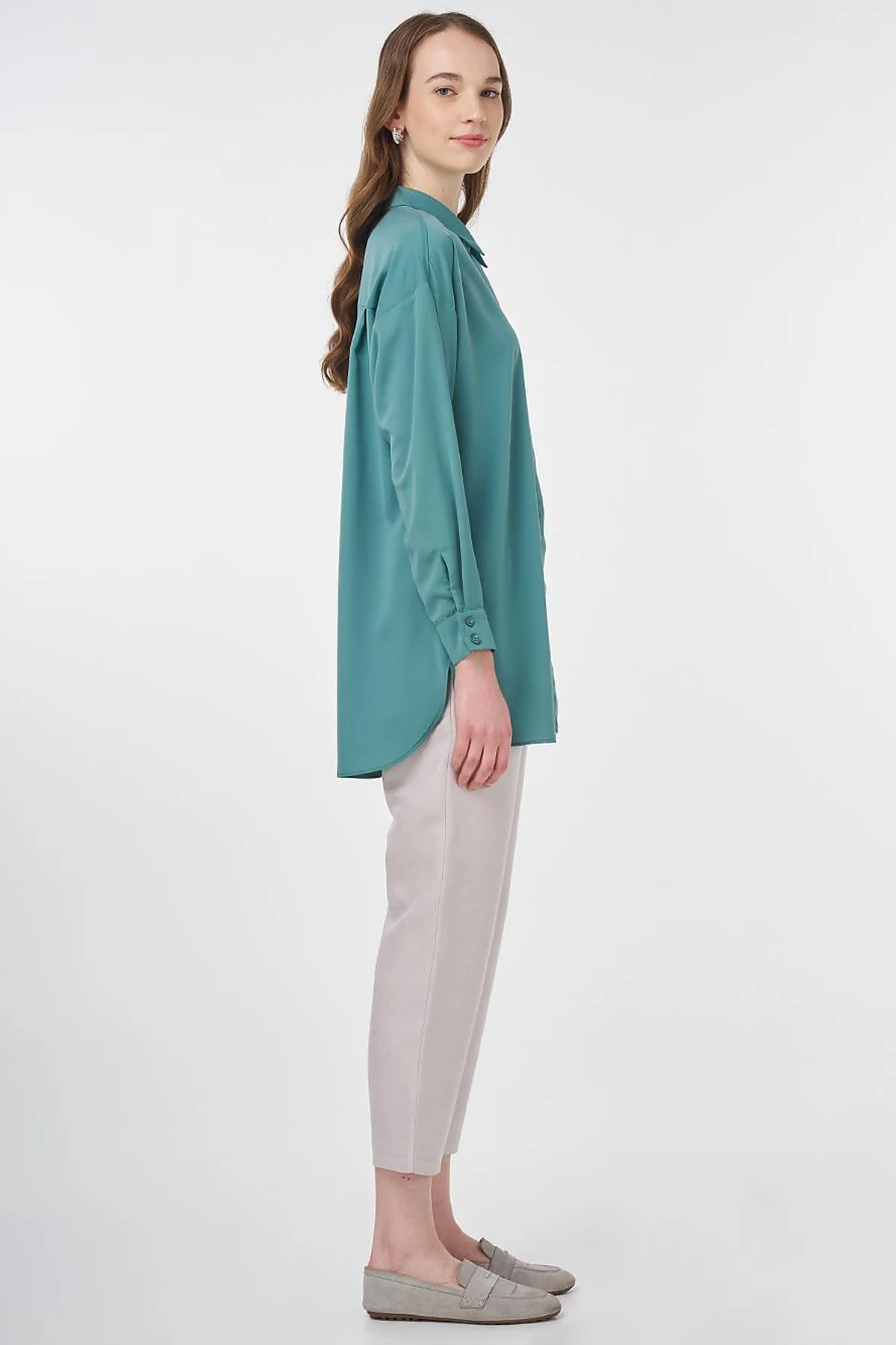 Basic Shirt Collar Tunic Green