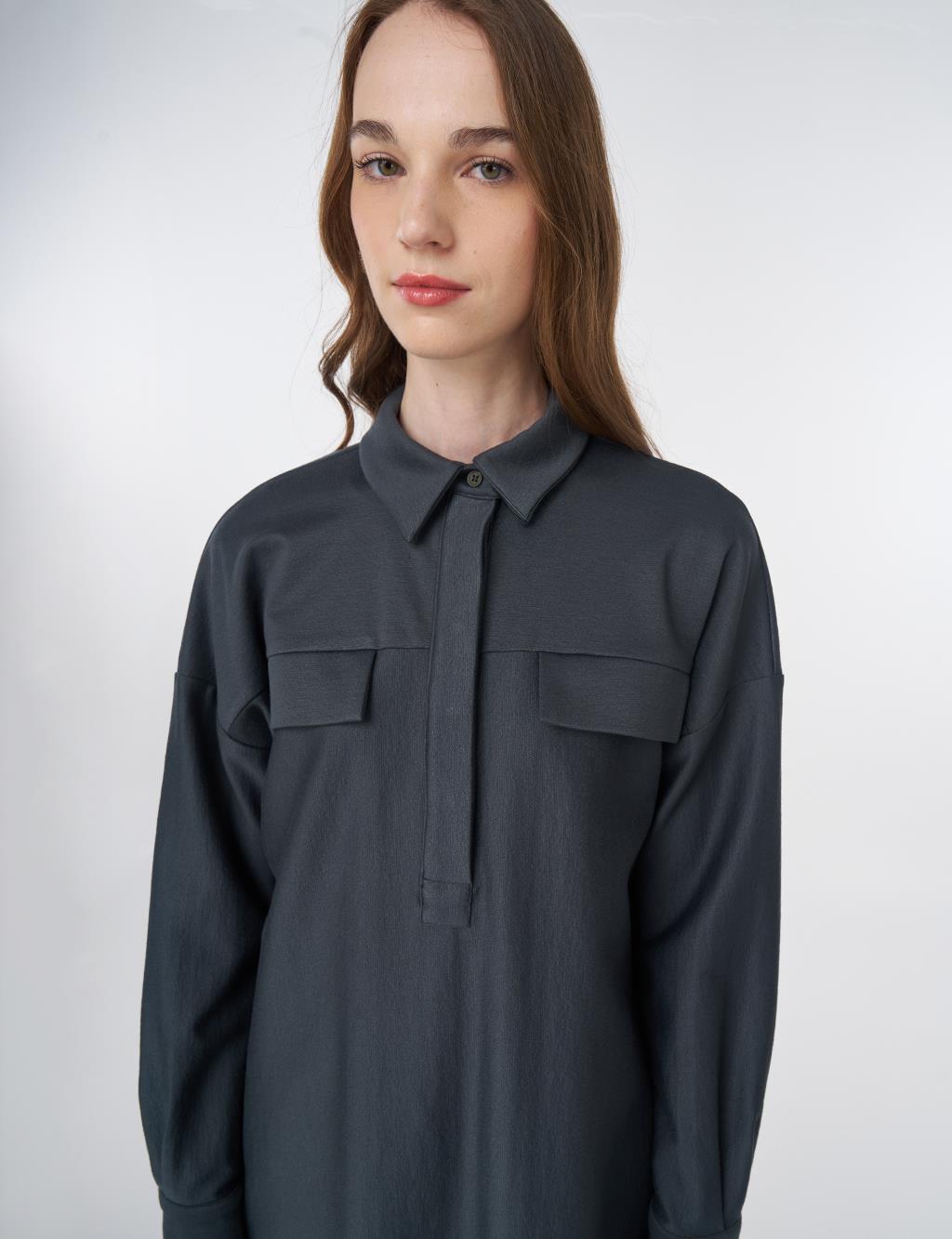 Flap Pocket Cotton Tunic Green