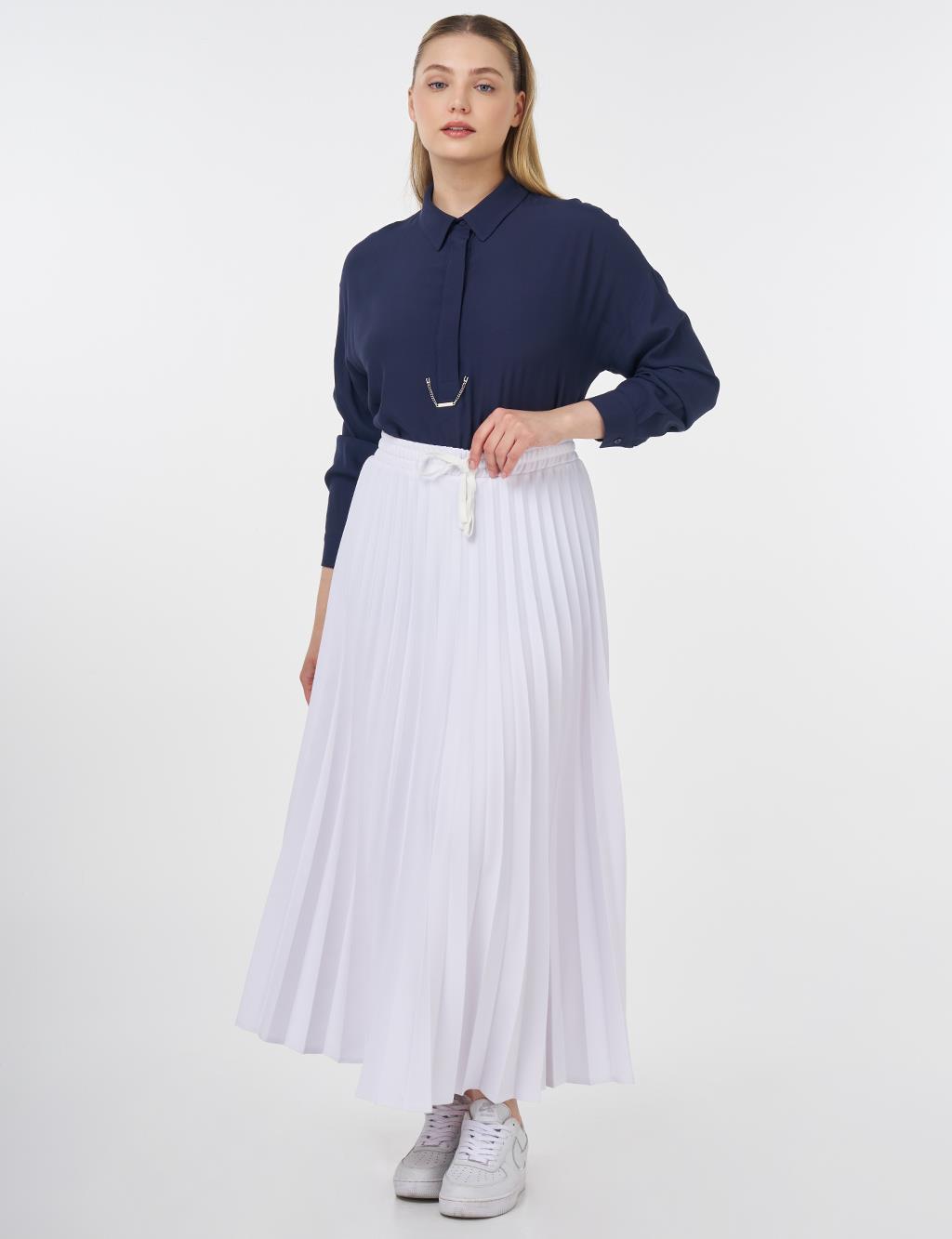 Hidden Placket Viscose Blouse Navy