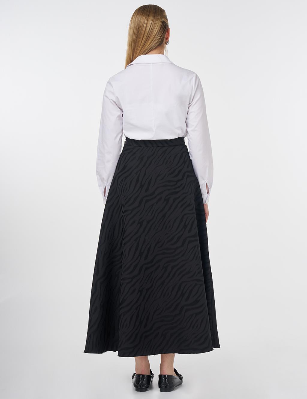 Zebra Print Flared Skirt Black