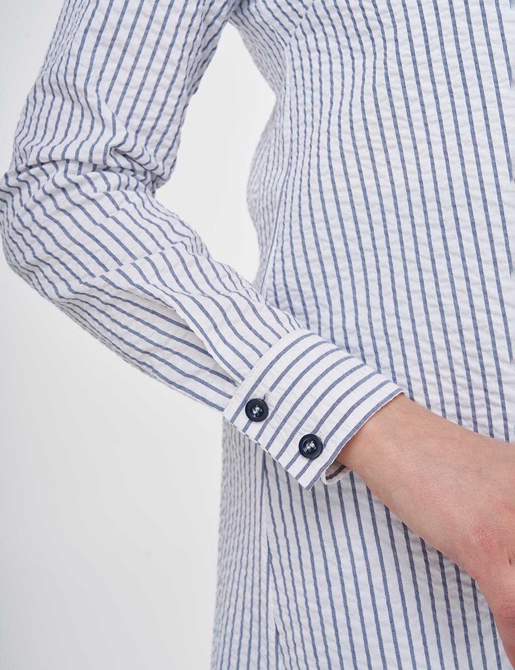 Mandarin Collar Cotton Basic Tunic Navy Blue