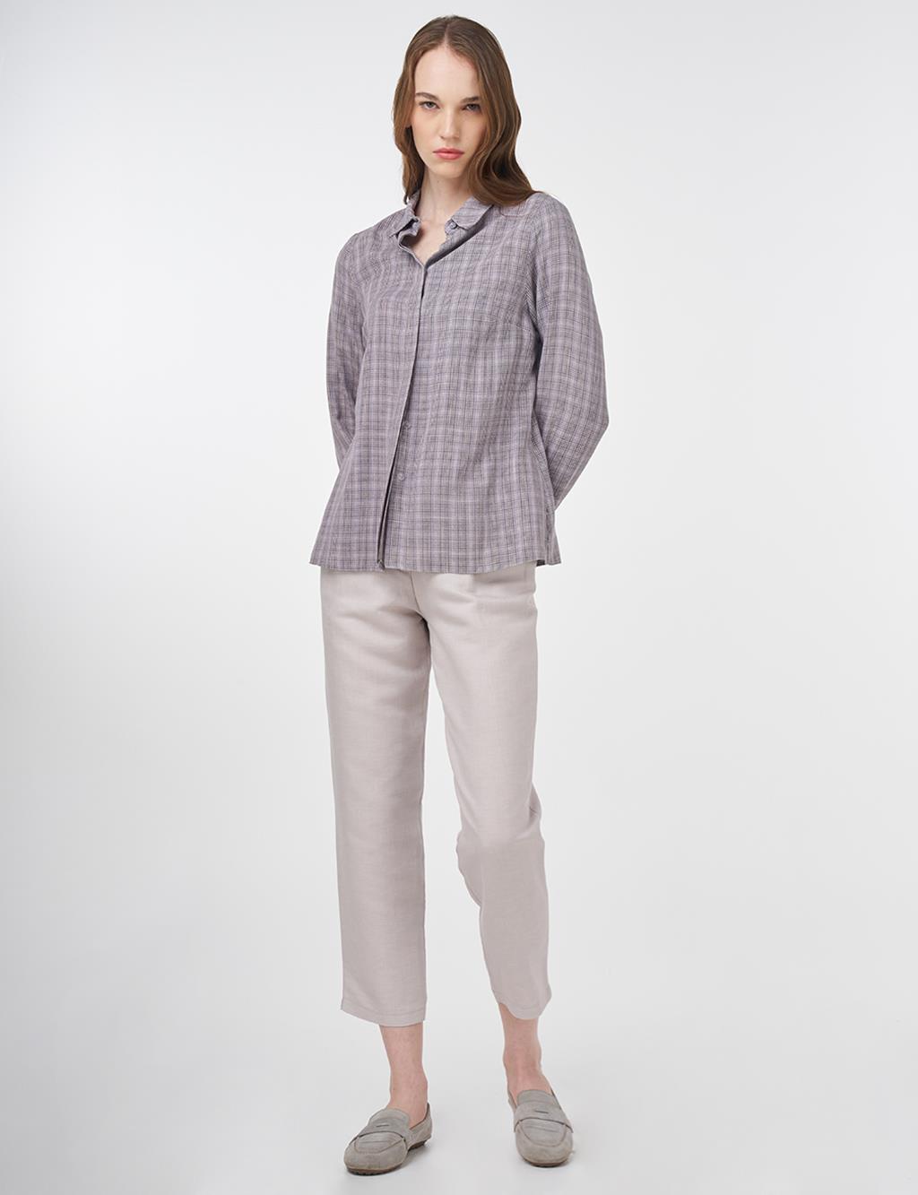 Plaid Pattern Basic Shirt Gray