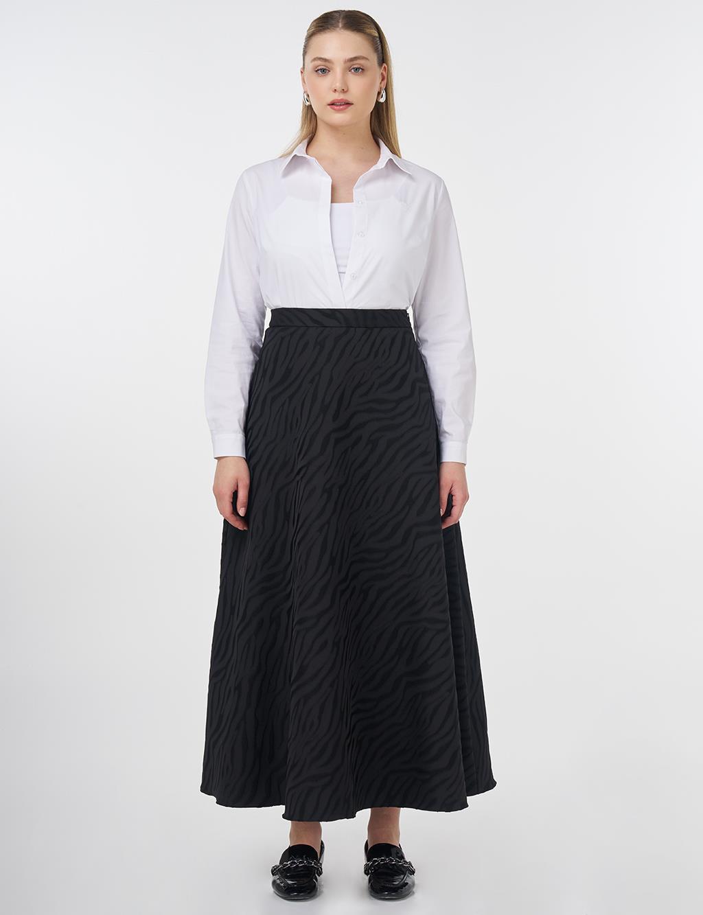 Zebra Print Flared Skirt Black