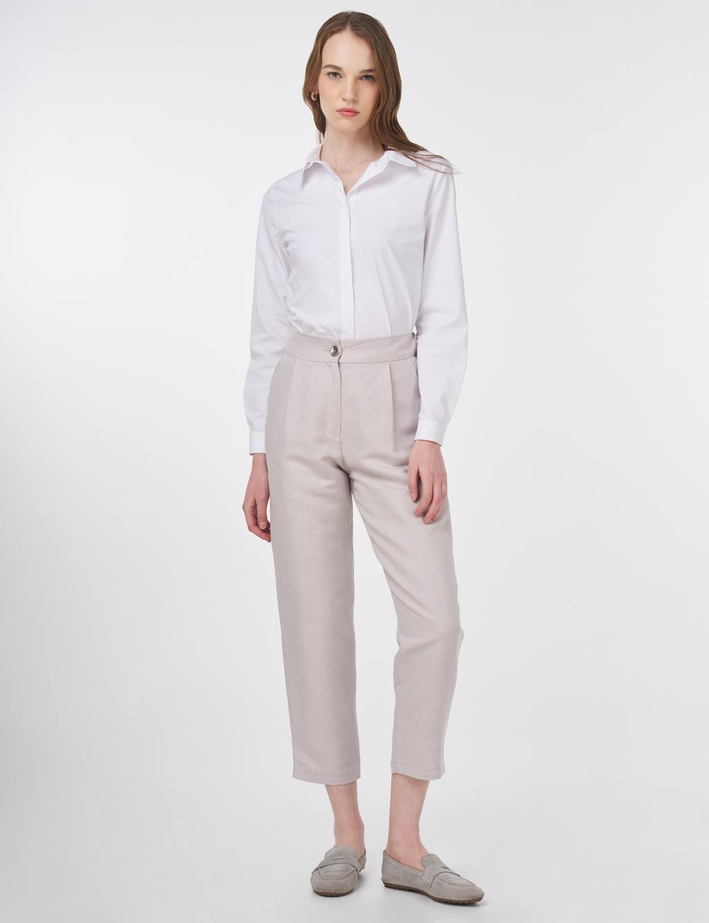 Pleated Fabric Trousers Stone