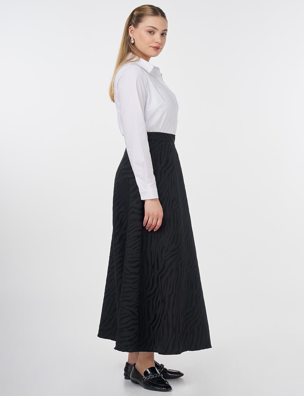 Zebra Print Flared Skirt Black