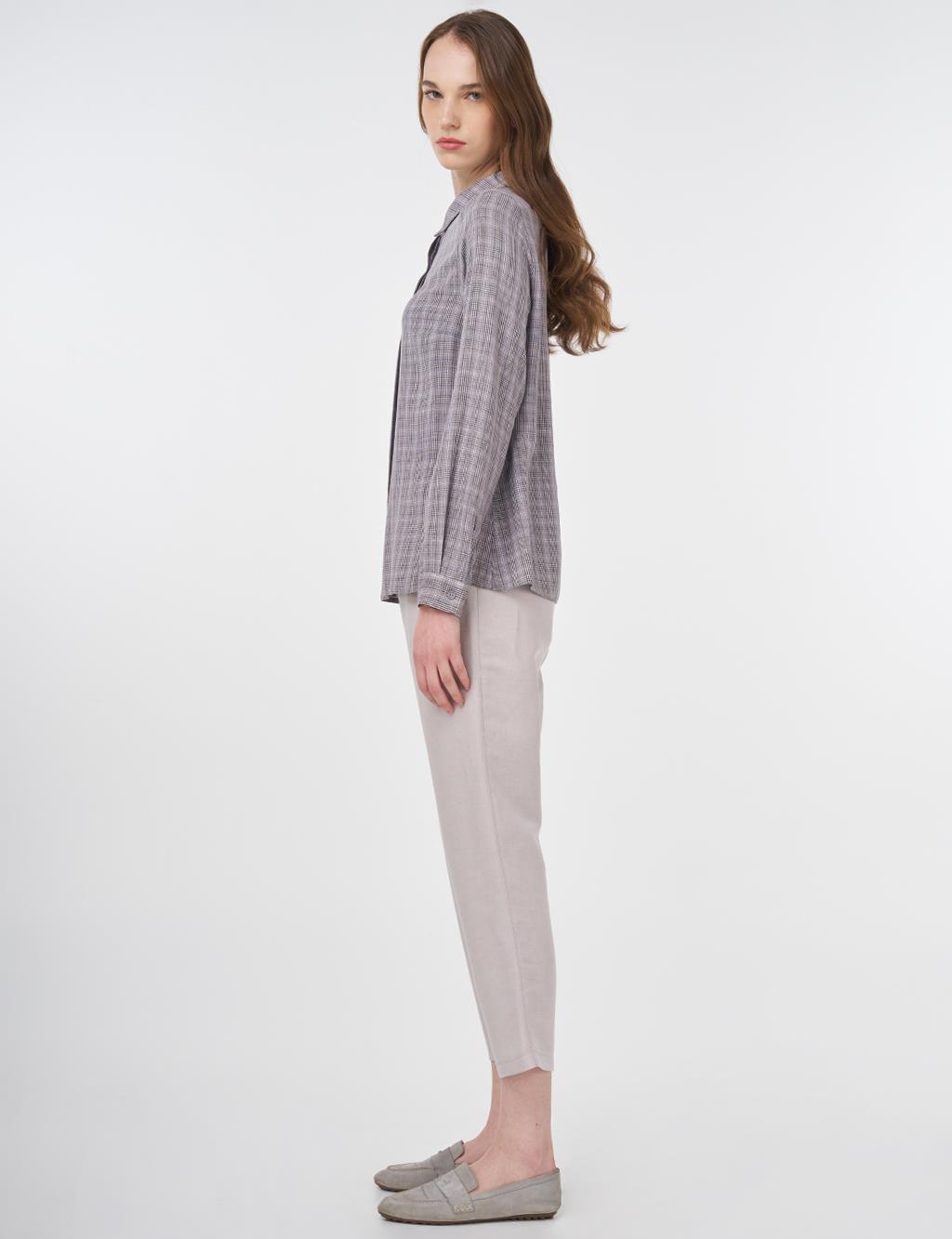 Plaid Pattern Basic Shirt Gray