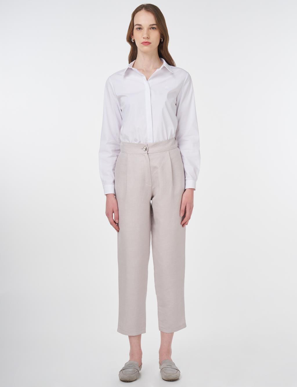 Pleated Fabric Trousers Stone