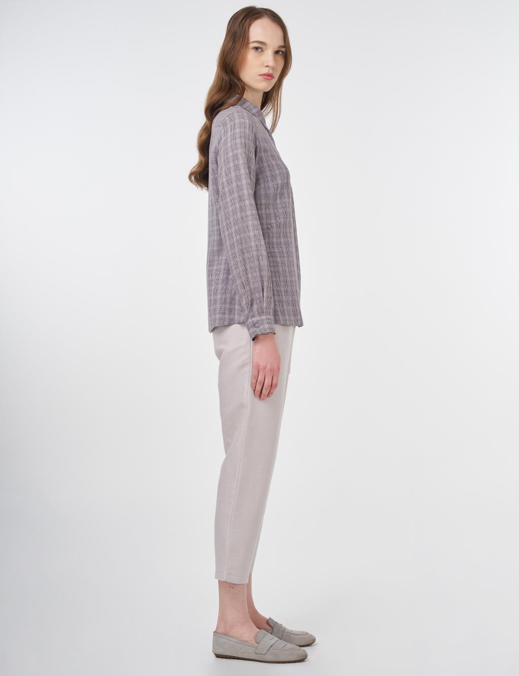 Plaid Pattern Basic Shirt Gray