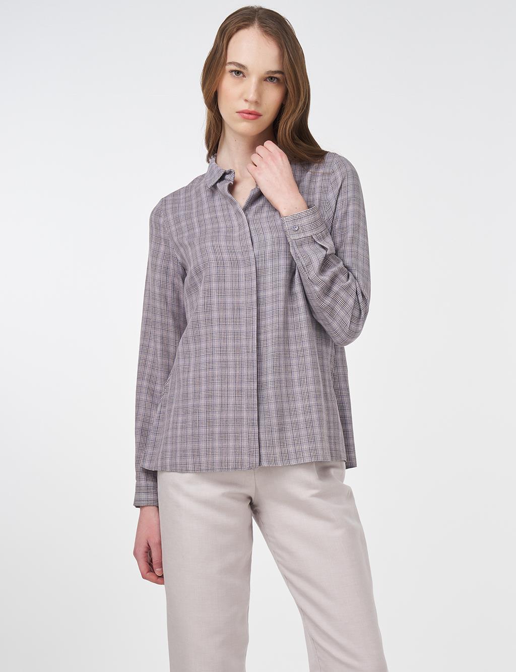 Plaid Pattern Basic Shirt Gray