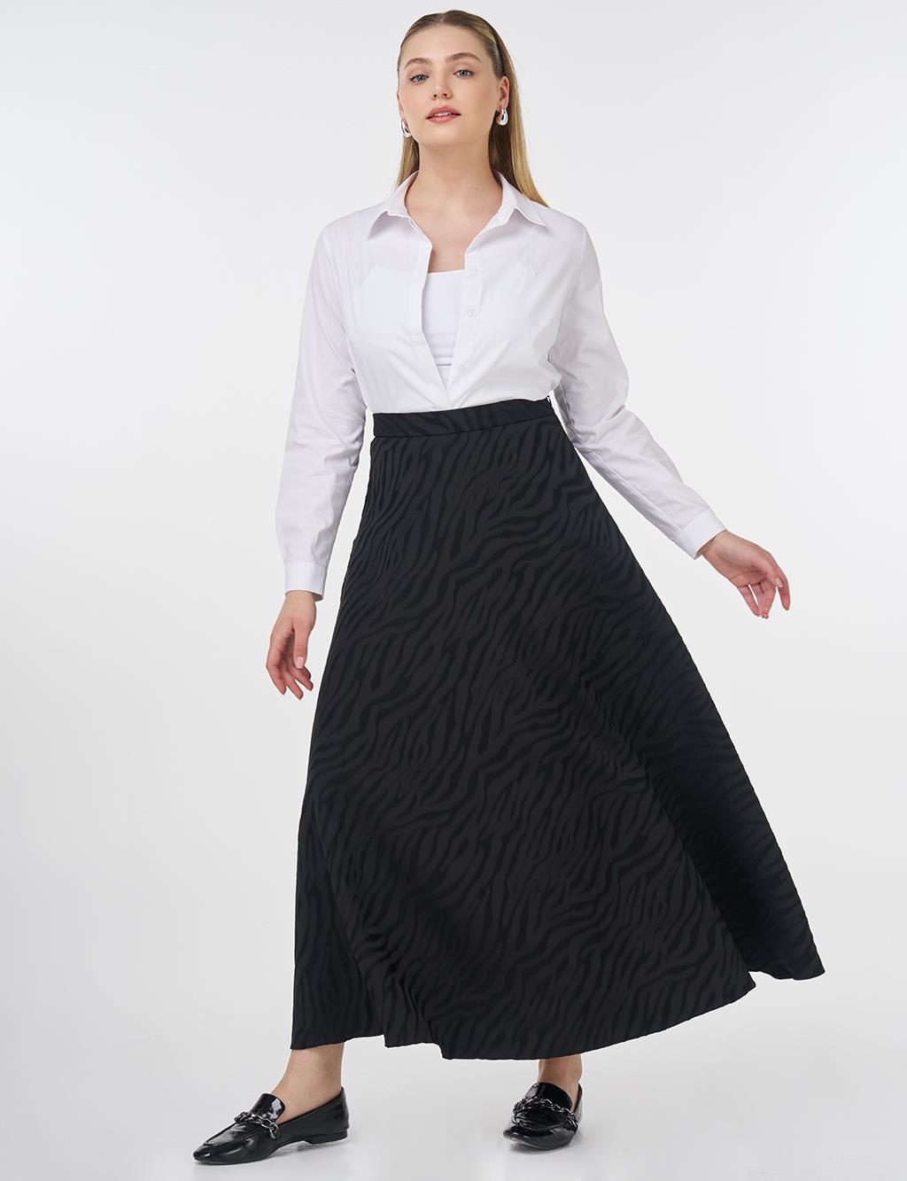 Zebra Print Flared Skirt Black